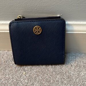 Tory Burch Dark Blue Wallet with Gold Emblem